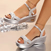 Gold Silver Ankle Strap Wedges