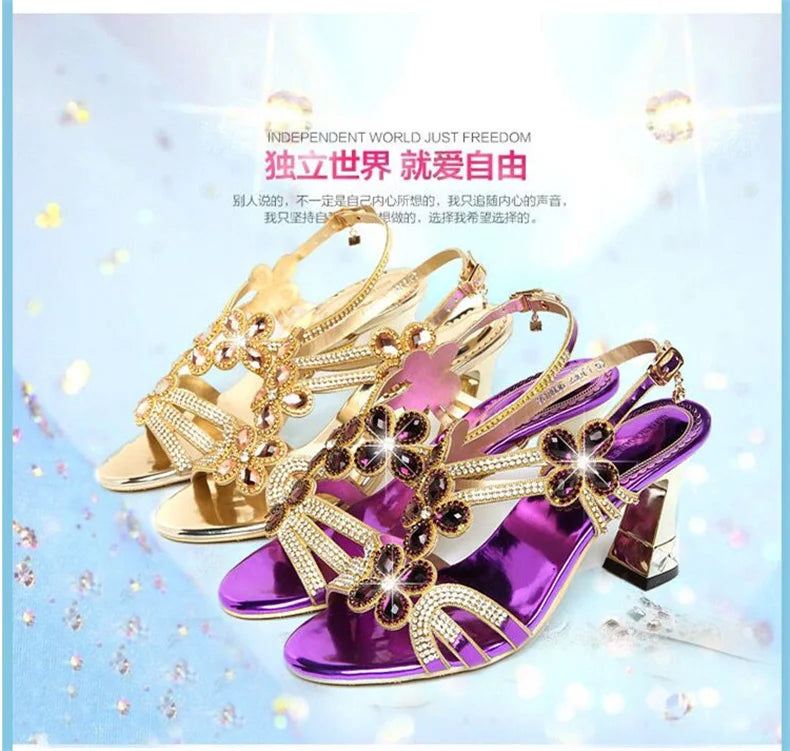 Rhinestone Sandals Leather Glitter
