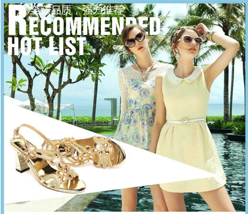Rhinestone Sandals Leather Glitter