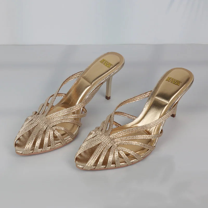 New Gold Hollow Thin Strip Heels