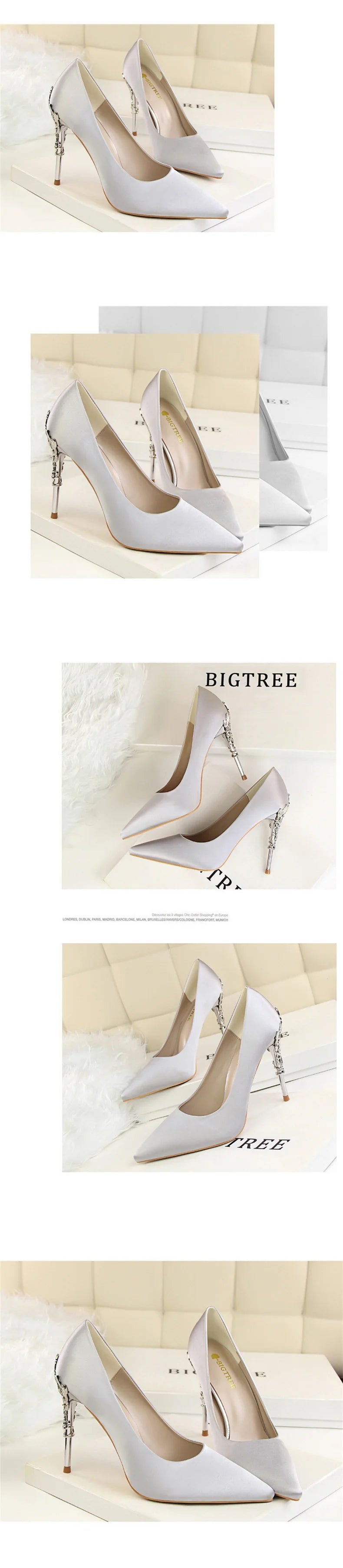 Woman Metal Heels Satin Silk