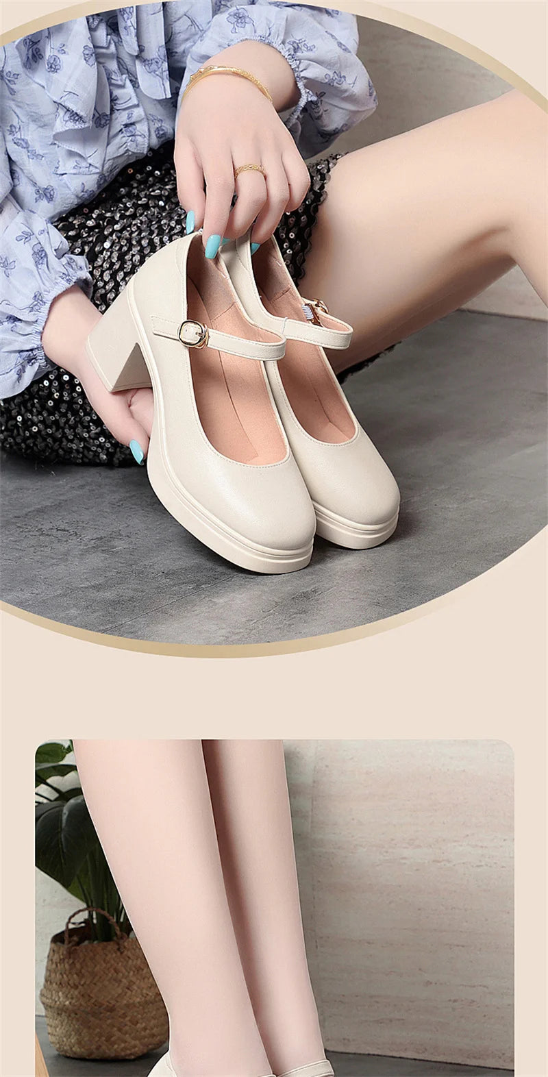 Square Toe Thick Heel  Shoes