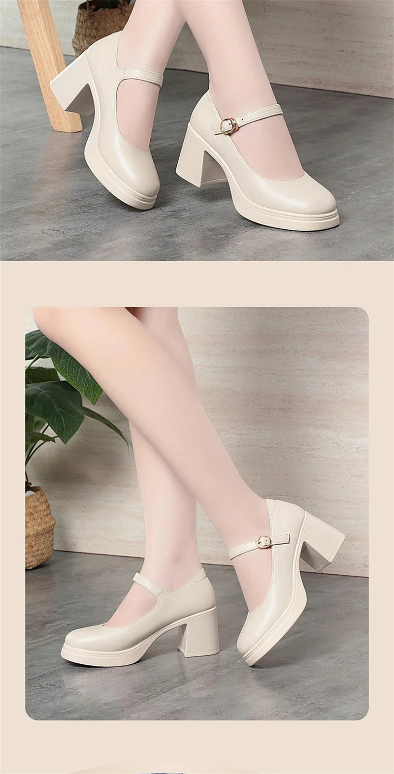 Square Toe Thick Heel  Shoes