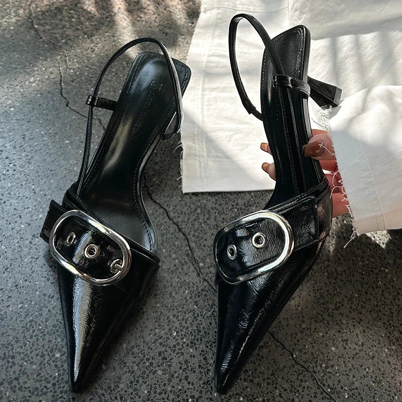 Fashion Metal Buckle Pumps