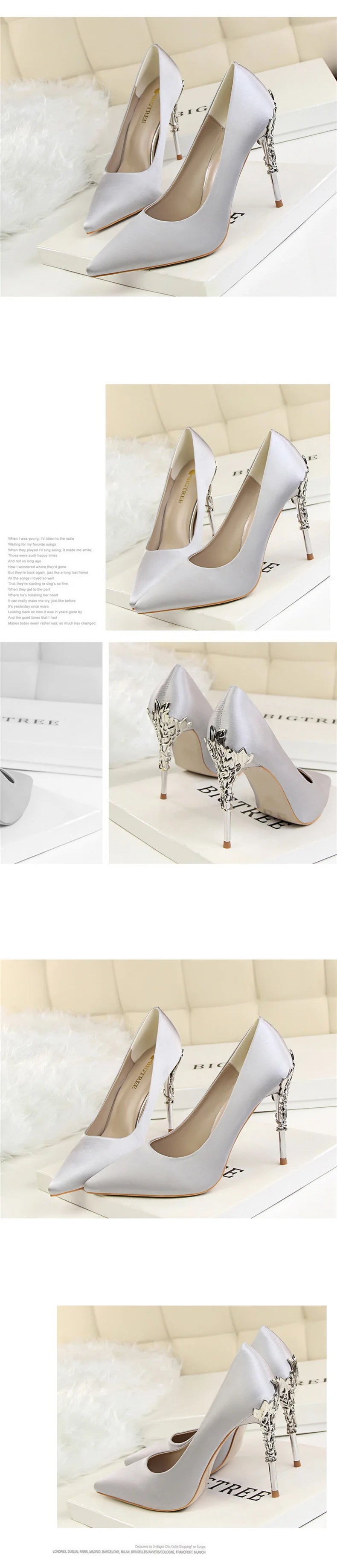 Woman Metal Heels Satin Silk