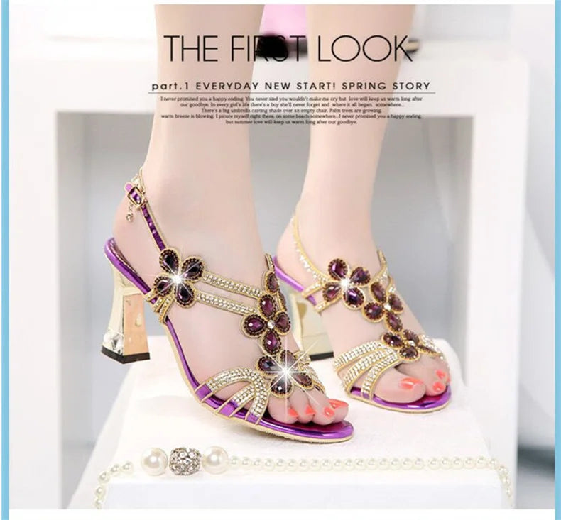 Rhinestone Sandals Leather Glitter