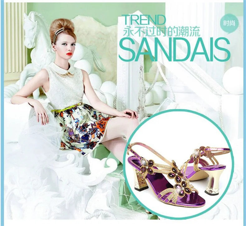 Rhinestone Sandals Leather Glitter