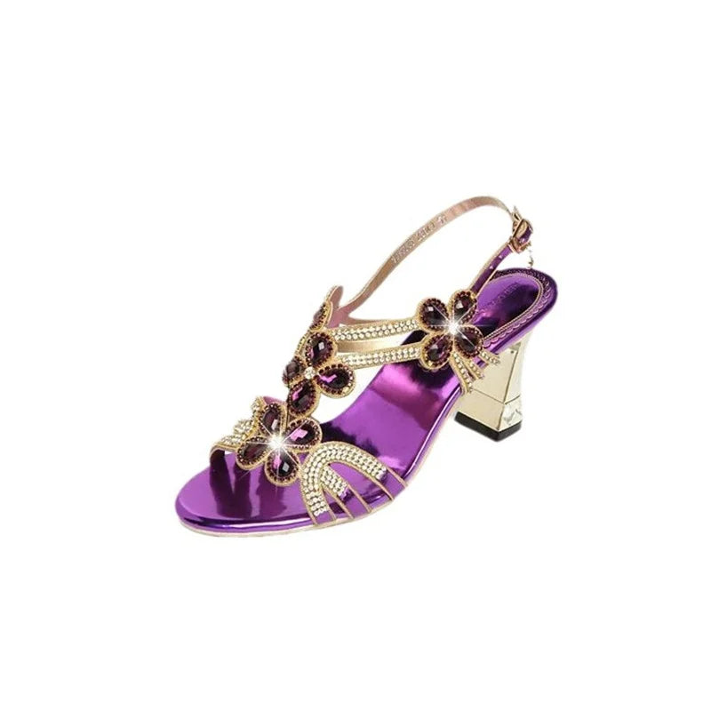 Rhinestone Sandals Leather Glitter