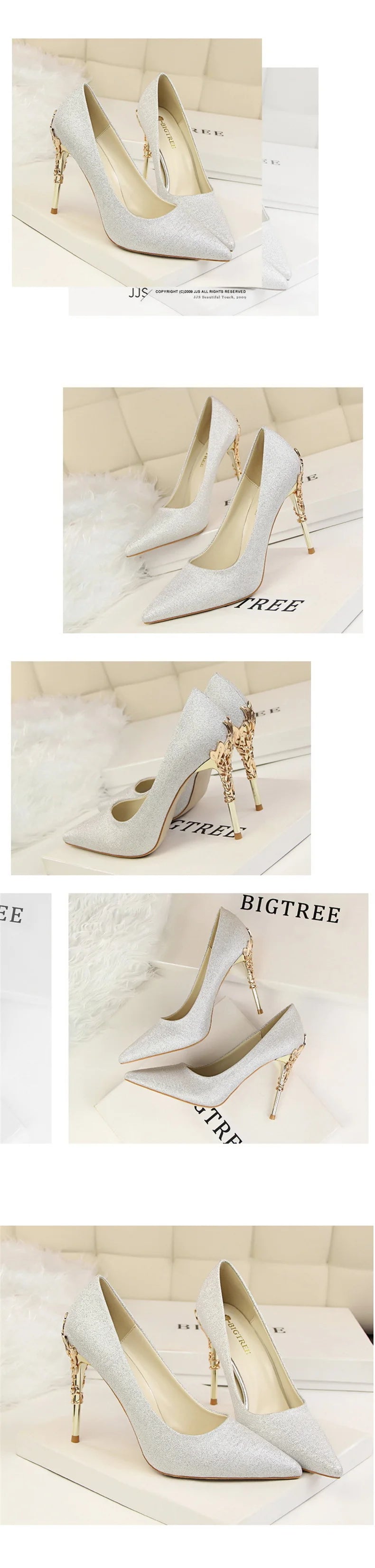 Woman Metal Heels Satin Silk