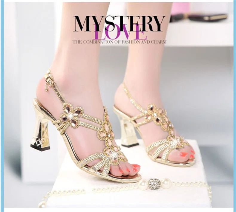 Rhinestone Sandals Leather Glitter