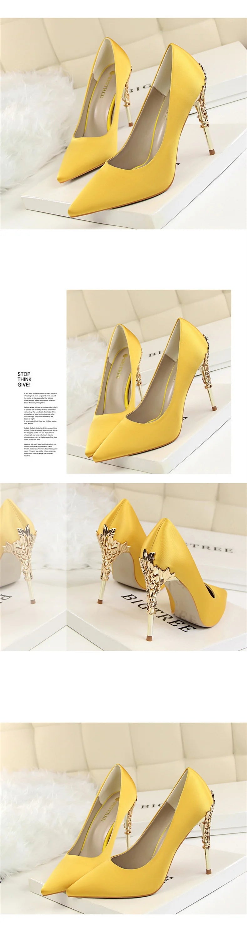 Woman Metal Heels Satin Silk
