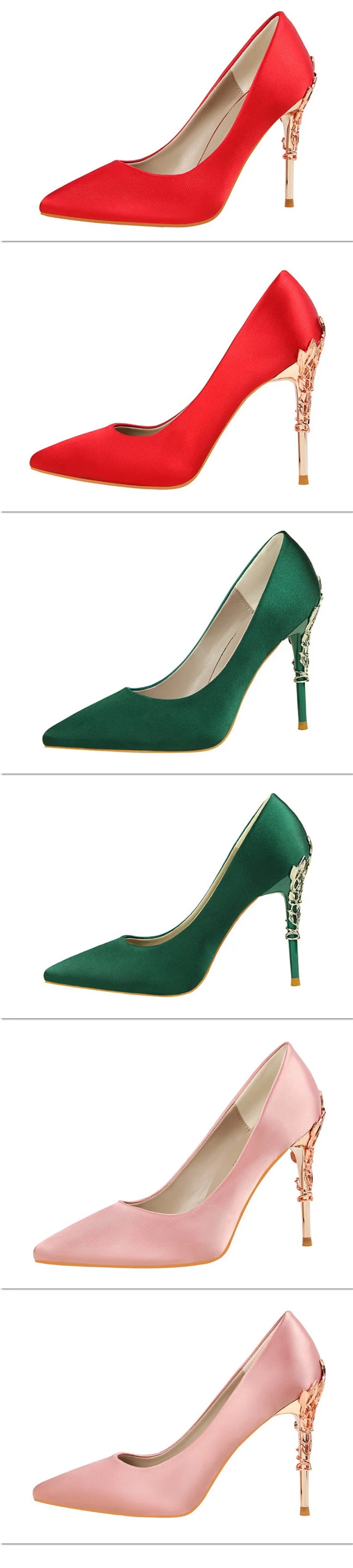 Woman Metal Heels Satin Silk