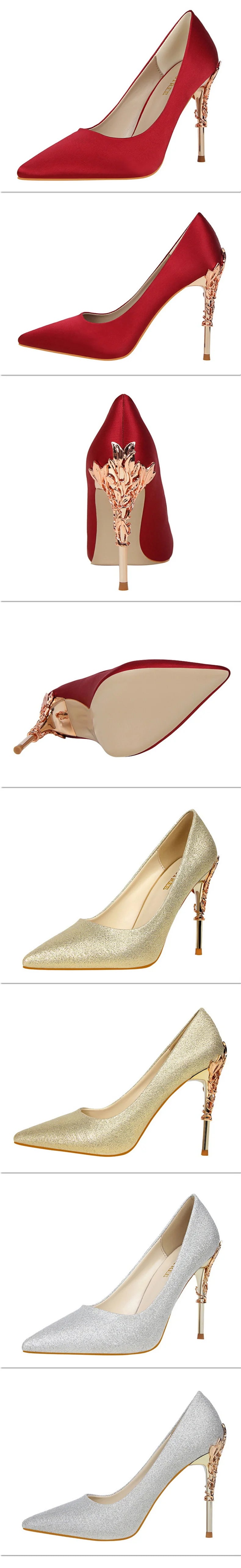 Woman Metal Heels Satin Silk