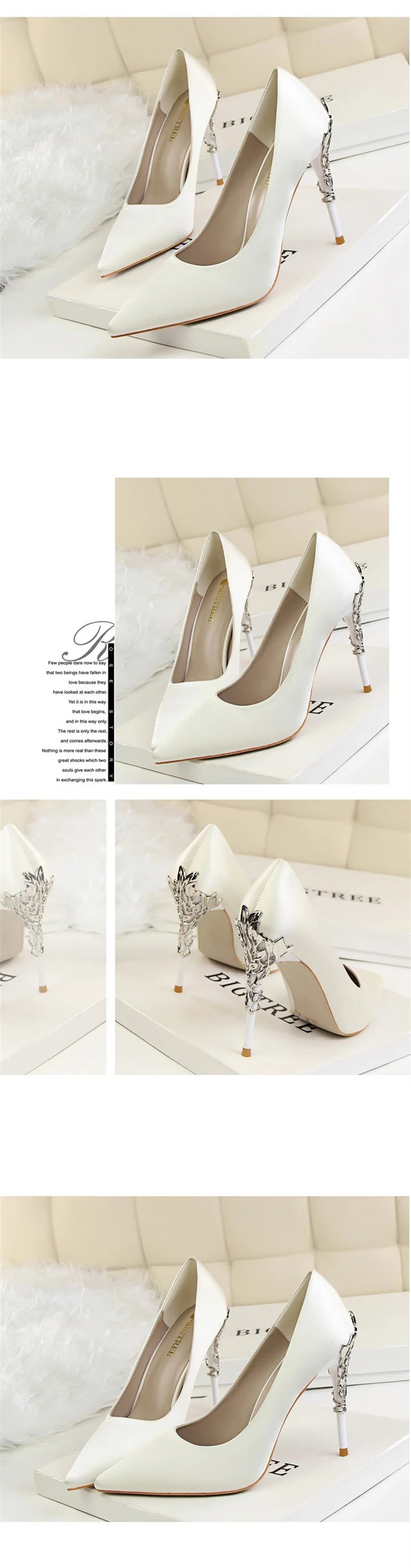 Woman Metal Heels Satin Silk