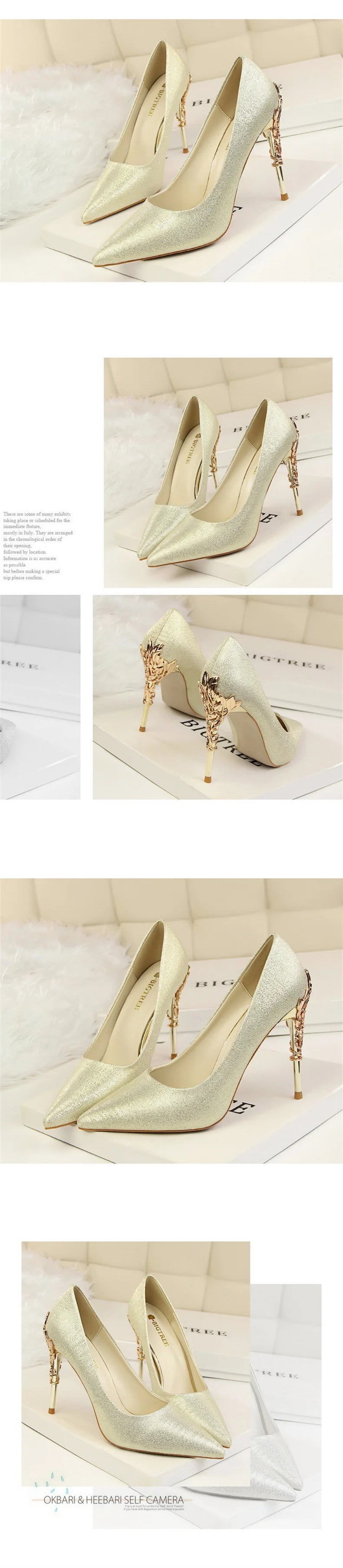 Woman Metal Heels Satin Silk