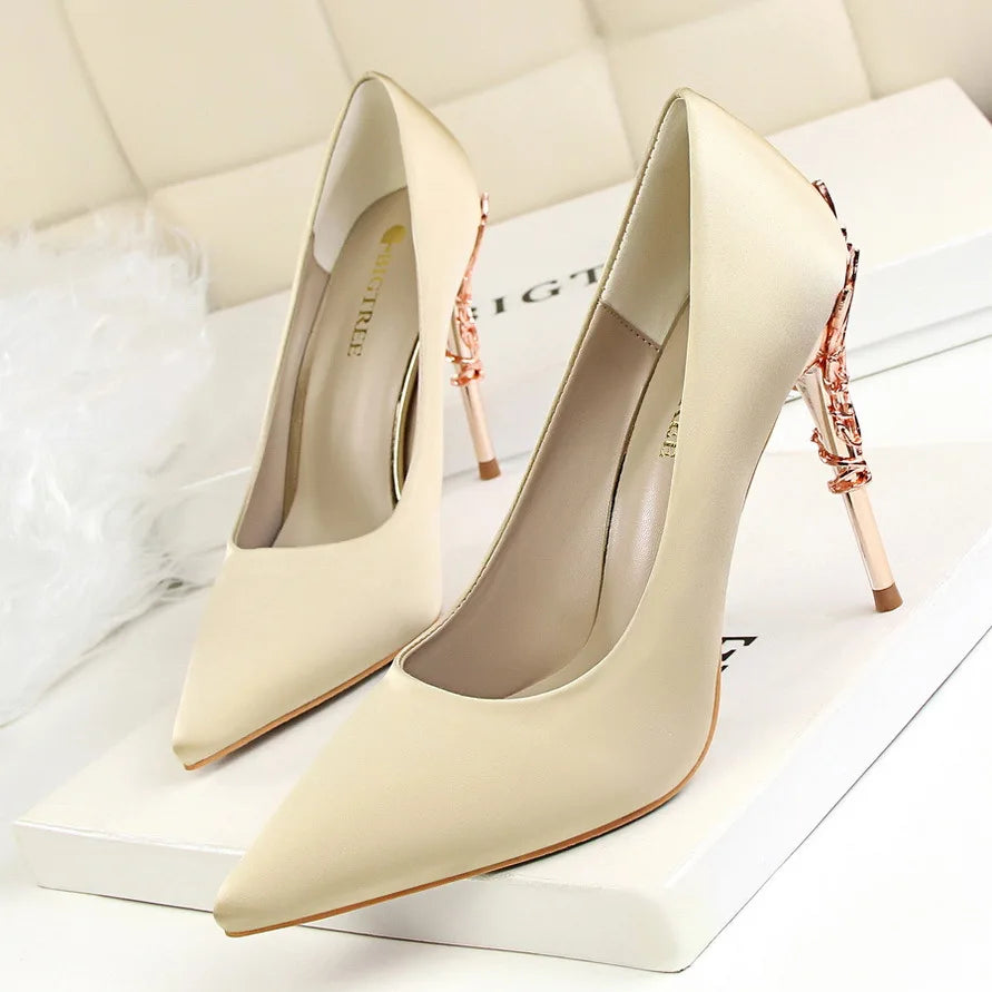 Woman Metal Heels Satin Silk