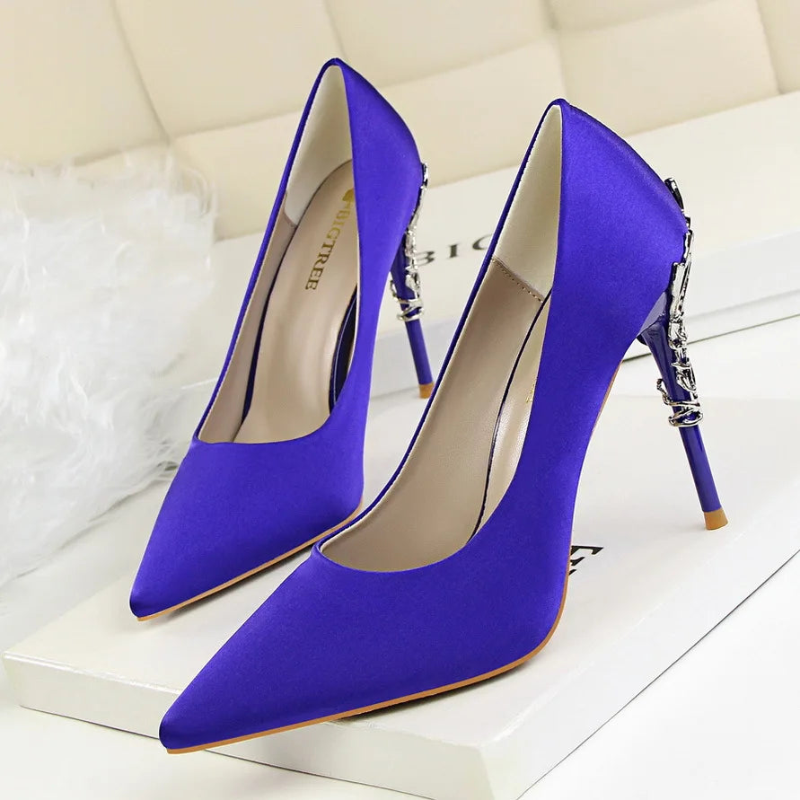 Woman Metal Heels Satin Silk