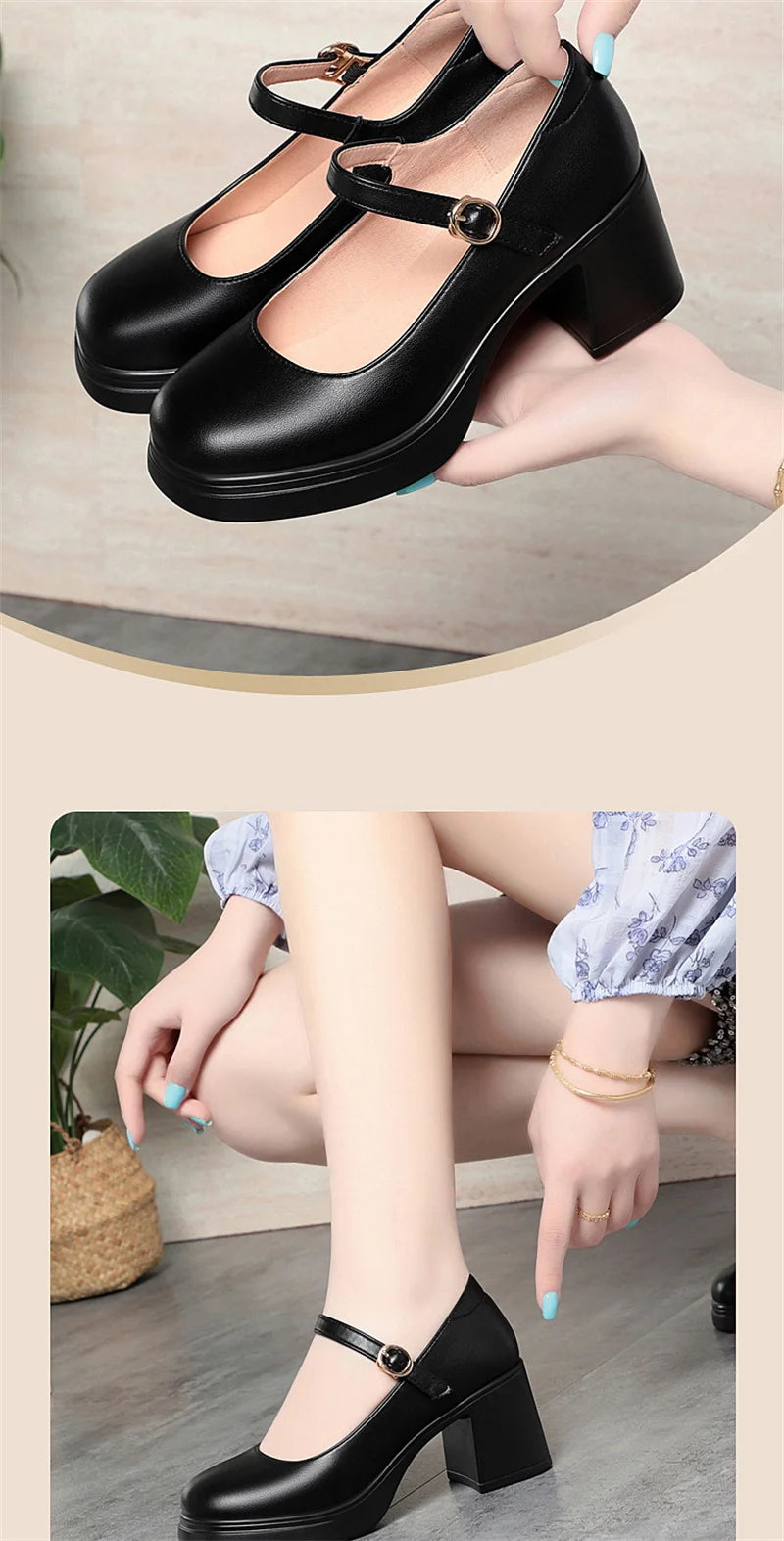Square Toe Thick Heel  Shoes