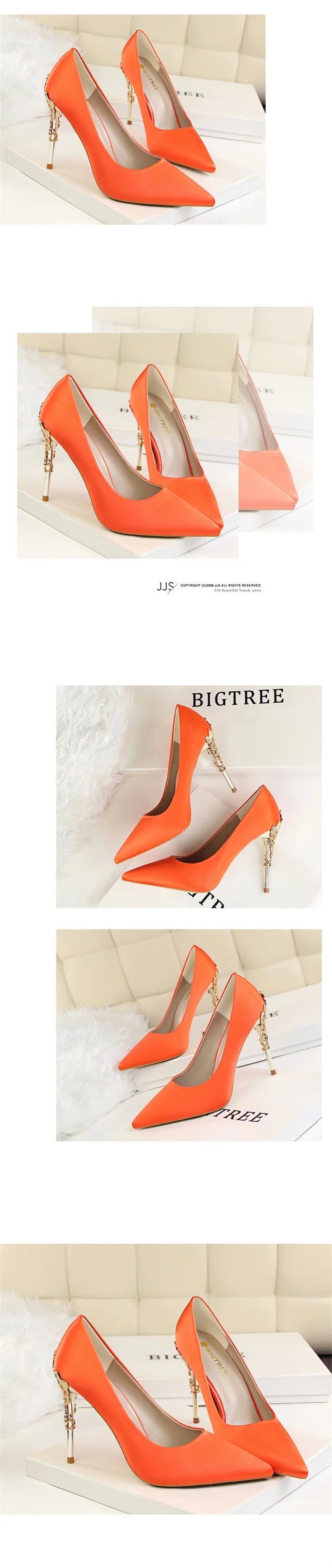 Woman Metal Heels Satin Silk