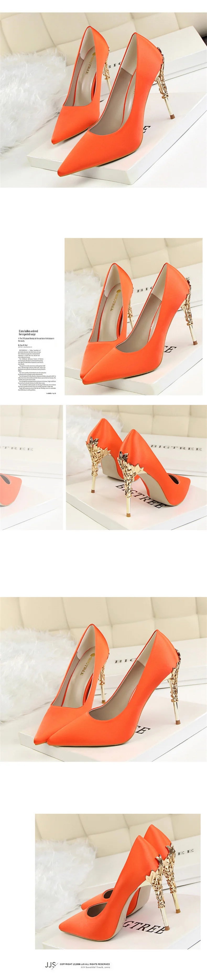 Woman Metal Heels Satin Silk