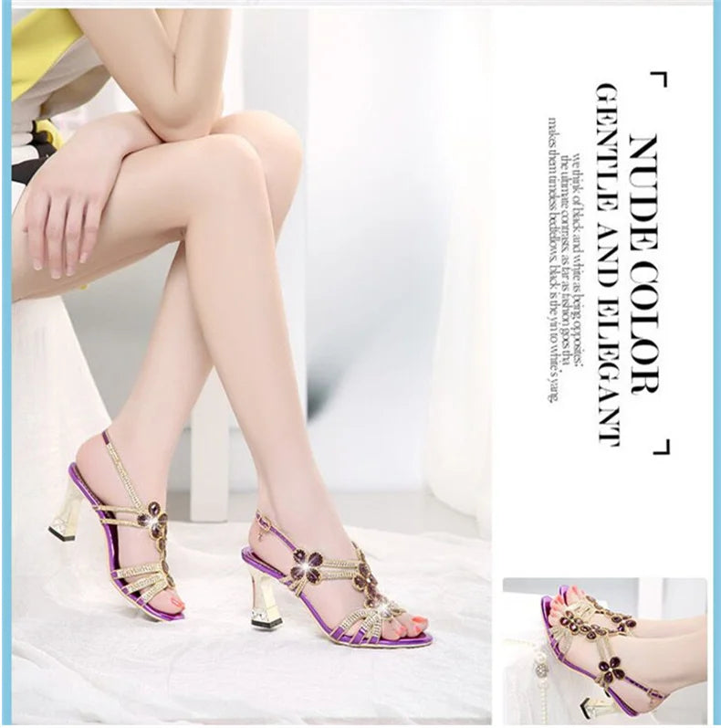 Rhinestone Sandals Leather Glitter