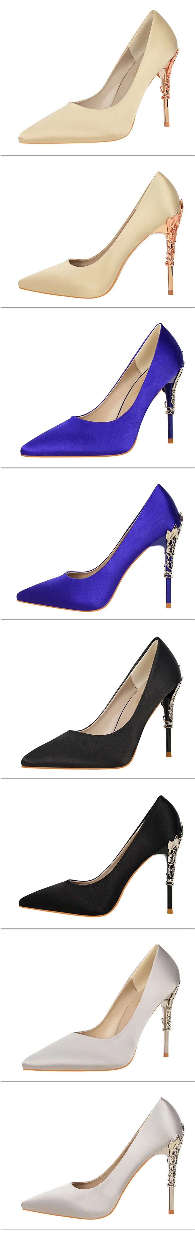 Woman Metal Heels Satin Silk