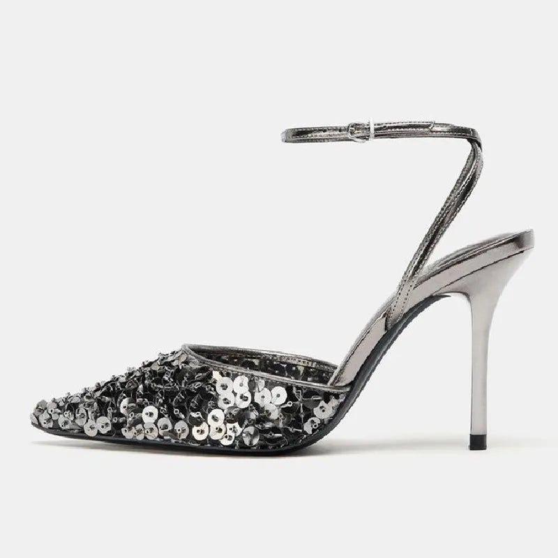 Sequin Design Heeled Sandals
