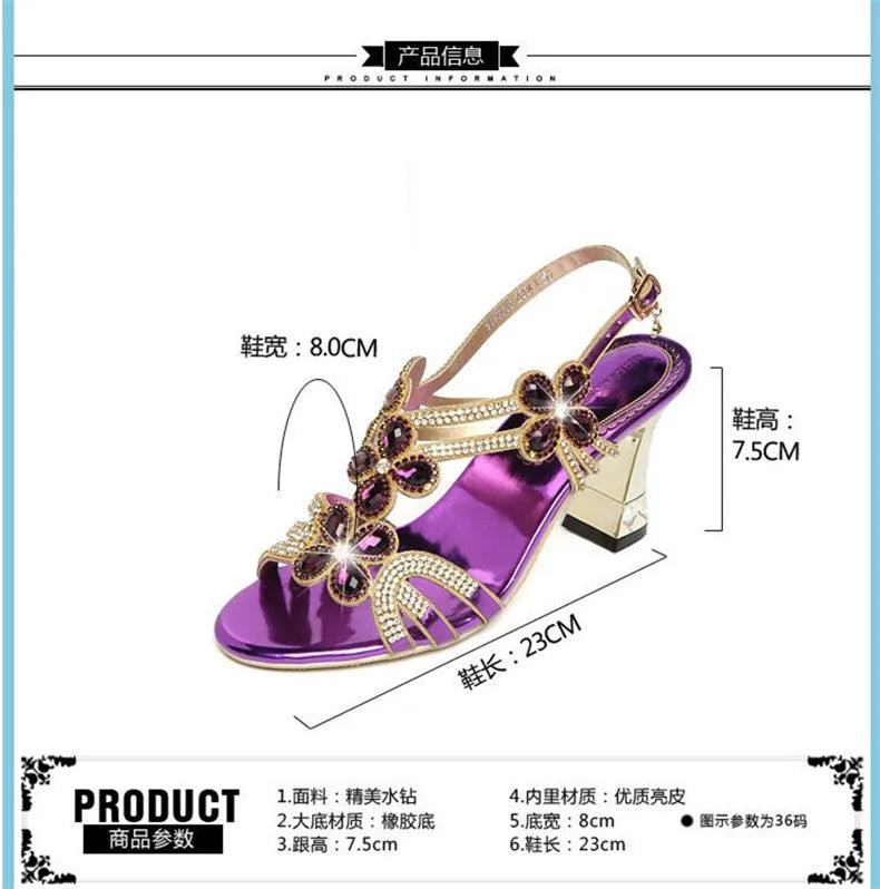 Rhinestone Sandals Leather Glitter