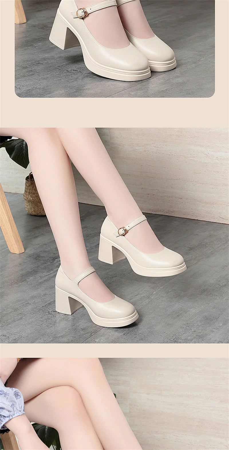 Square Toe Thick Heel  Shoes