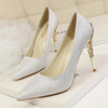 Woman Metal Heels Satin Silk
