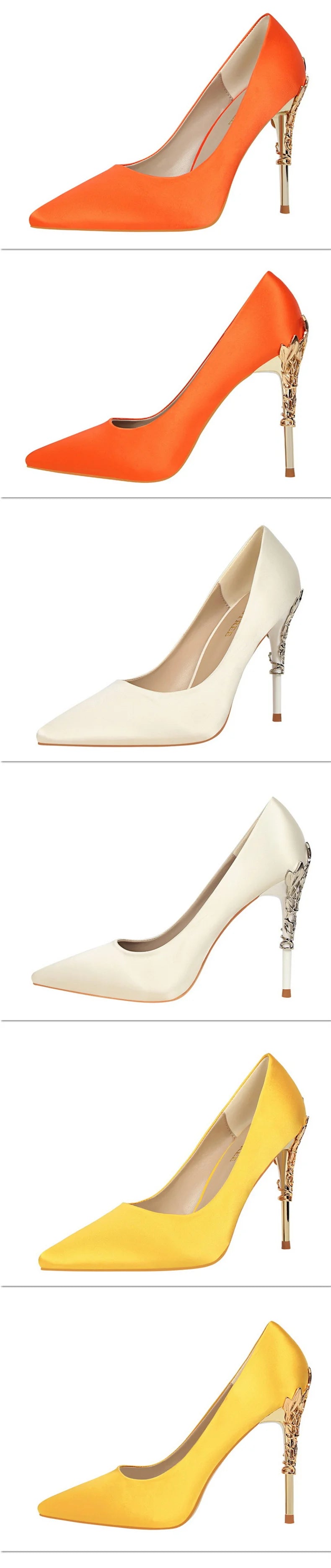 Woman Metal Heels Satin Silk