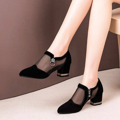 Women Pointed Toe Thick Heels