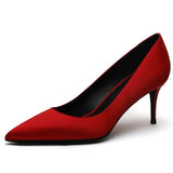Red Silk Thin High Heel