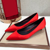 Red Silk Thin High Heel