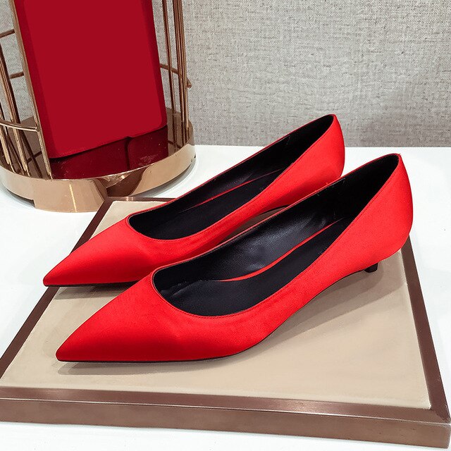 Red Silk Thin High Heel