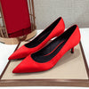 Red Silk Thin High Heel