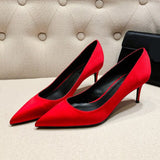 Red Silk Thin High Heel
