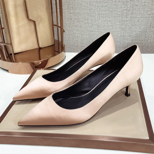 Red Silk Thin High Heel