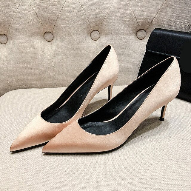 Red Silk Thin High Heel