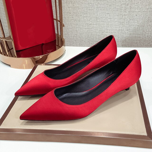 Red Silk Thin High Heel
