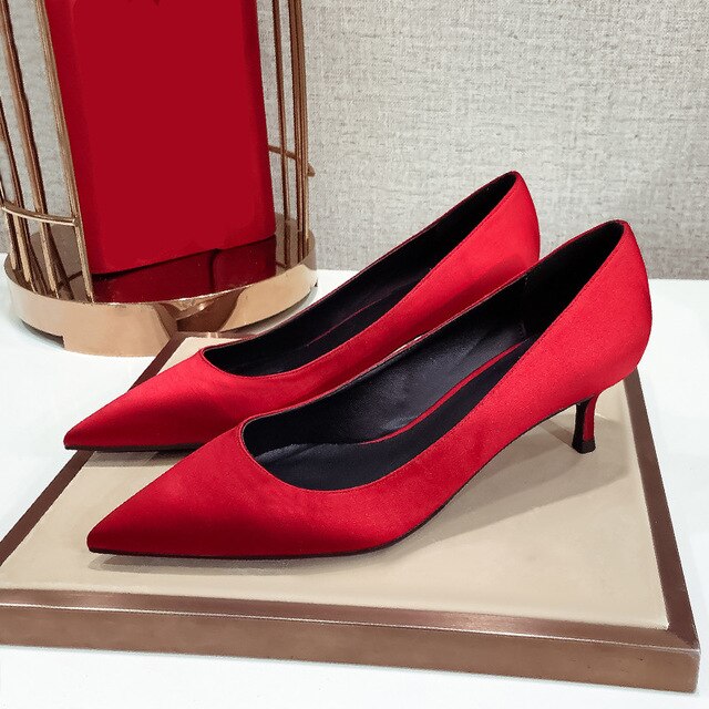Red Silk Thin High Heel