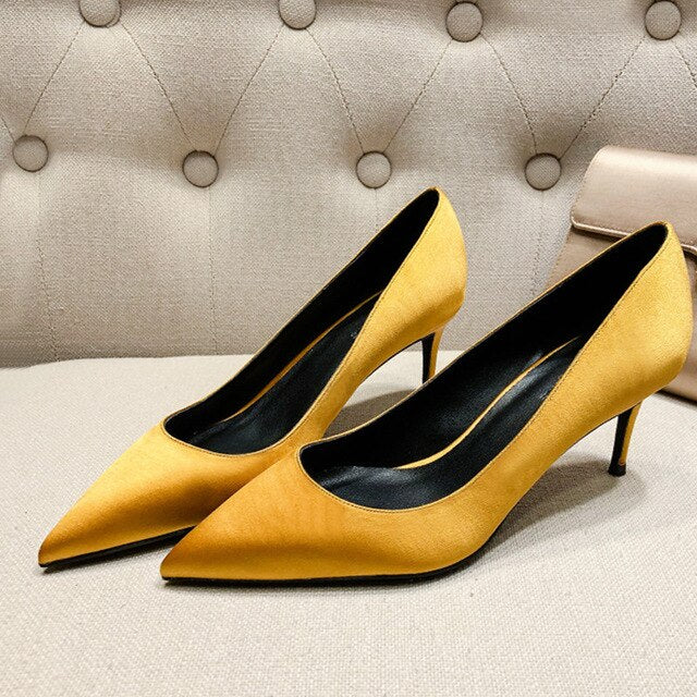 Red Silk Thin High Heel