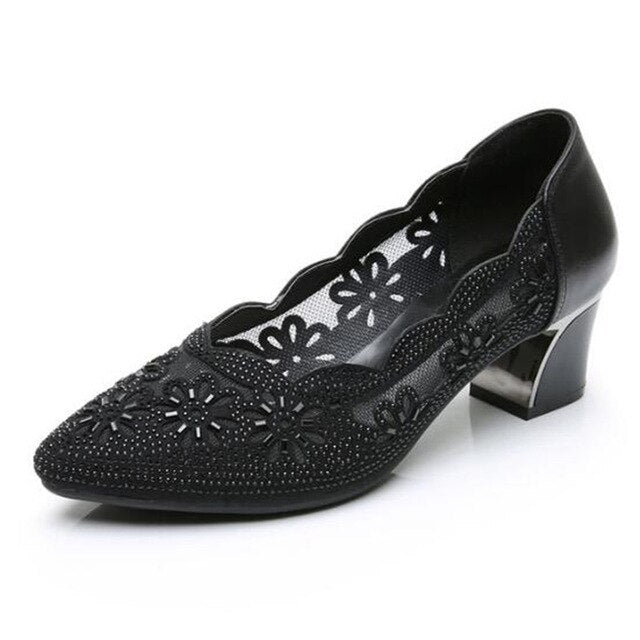 Genuine Leather Square Heel
