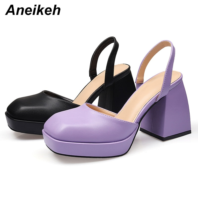 Solid Square Heel Pumps