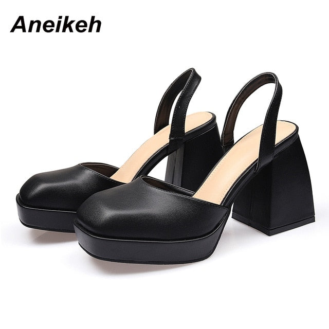 Solid Square Heel Pumps