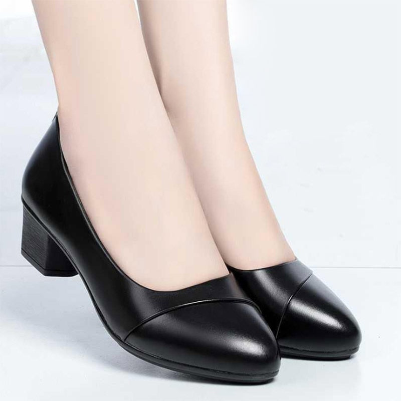 Black Basic Square Heeled Pumps